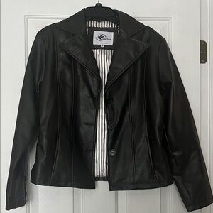 KC Collections Women's Black Leather Blazer Jacket